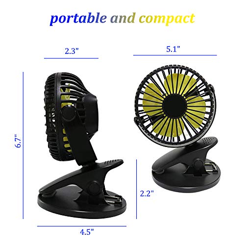 ohderii Clip on Fan – Powered by USB or 2000mAh Rechargeable Battery Desk Fan – 3 Speeds & 360 Degree Rotation Portable USB Fan for Baby Stroller, Car, Table, Office, Camping, Dorm (Black) | The Storepaperoomates Retail Market - Fast Affordable Shopping