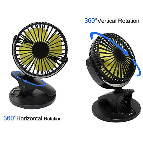 ohderii Clip on Fan – Powered by USB or 2000mAh Rechargeable Battery Desk Fan – 3 Speeds & 360 Degree Rotation Portable USB Fan for Baby Stroller, Car, Table, Office, Camping, Dorm (Black) | The Storepaperoomates Retail Market - Fast Affordable Shopping