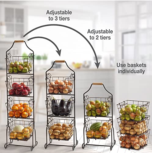 Gourmet Basics by Mikasa Ferme 4-Tier Metal Floor Standing Fruit/Home Storage Market Basket, Antique Black | The Storepaperoomates Retail Market - Fast Affordable Shopping