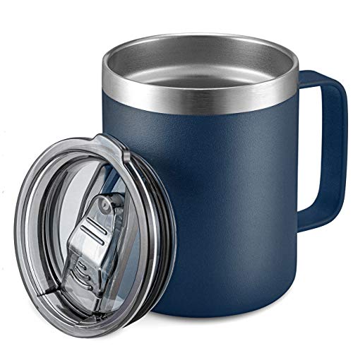 ALOUFEA 12oz Stainless Steel Insulated Coffee Mug with Handle, Double Wall Vacuum Travel Mug, Tumbler Cup with Sliding Lid, Navy | The Storepaperoomates Retail Market - Fast Affordable Shopping