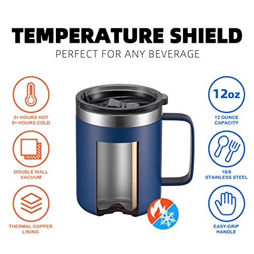 ALOUFEA 12oz Stainless Steel Insulated Coffee Mug with Handle, Double Wall Vacuum Travel Mug, Tumbler Cup with Sliding Lid, Navy | The Storepaperoomates Retail Market - Fast Affordable Shopping