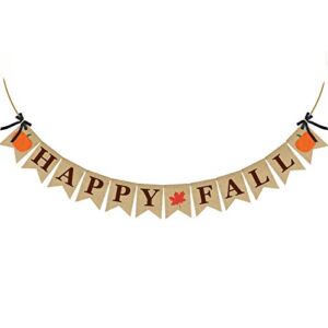 ERKOON Happy Fall Burlap Banner Happy Fall Sign Pumpkin Flag Rustic Natural Fall Harvest Banner for Autumn Home Party School Party Decoration