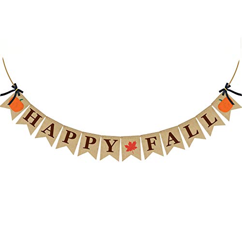 ERKOON Happy Fall Burlap Banner Happy Fall Sign Pumpkin Flag Rustic Natural Fall Harvest Banner for Autumn Home Party School Party Decoration | The Storepaperoomates Retail Market - Fast Affordable Shopping