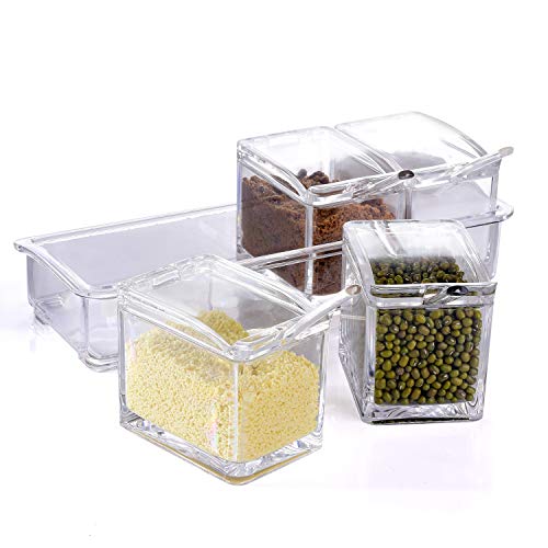 ME.FAN Clear Seasoning Rack Spice Pots – 4 Piece Acrylic Seasoning Box – Storage Container Condiment Jars – Cruet with Cover and Spoon | The Storepaperoomates Retail Market - Fast Affordable Shopping