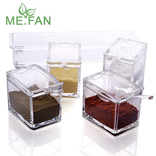 ME.FAN Clear Seasoning Rack Spice Pots – 4 Piece Acrylic Seasoning Box – Storage Container Condiment Jars – Cruet with Cover and Spoon | The Storepaperoomates Retail Market - Fast Affordable Shopping
