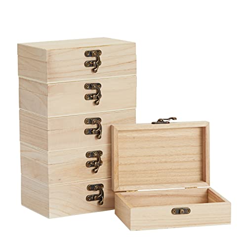 6 Pack Unfinished Wooden Gift Boxes with Hinged Lids for Jewelry, Wood Box for DIY Crafts (6 x 4 x 2 In) | The Storepaperoomates Retail Market - Fast Affordable Shopping