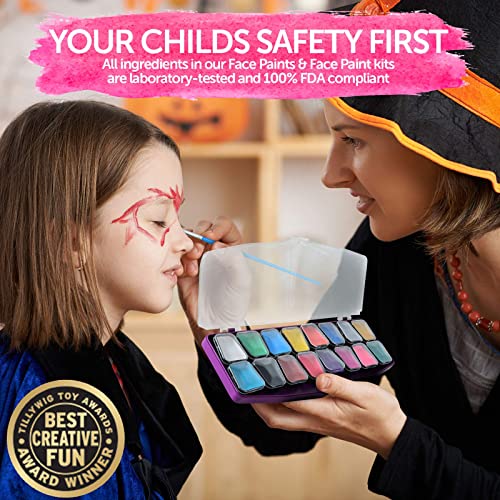 Colorful Art Co. Face Paint Kit for Kids – Pack of 16 Water-Based Paints with 3 Painting Brushes and 30 Stencils – Palette for Cosplay, SFX, Party & Holiday Makeup﻿ | The Storepaperoomates Retail Market - Fast Affordable Shopping