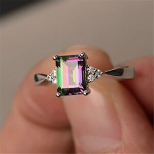 Wassana Women 925 Silver Gift Rainbow Fire Mystic Topaz Wedding Engagement Ring Sz6-10 (10)