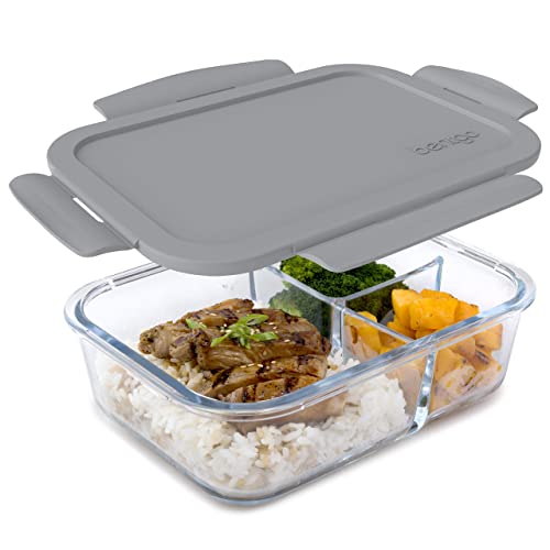 Bentgo® Glass Lunch Box – Leak-Proof Bento-Style Food Container with Airtight Lid and Divided 3-Compartment Design – 5 Cup Capacity for Meal Prepping, and Portion-Controlled Meals for Adults & Teens (Gray) | The Storepaperoomates Retail Market - Fast Affordable Shopping