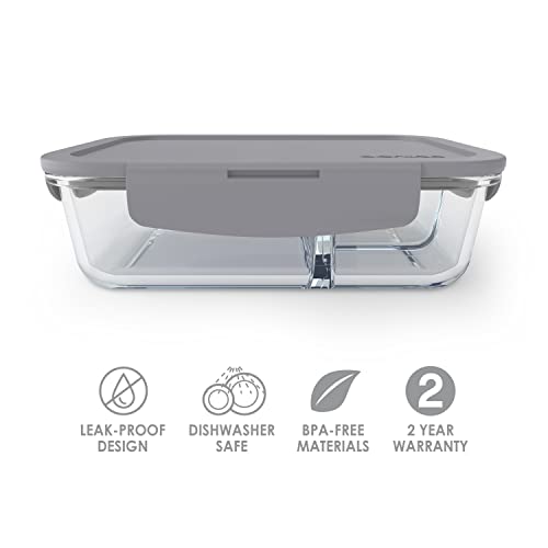Bentgo® Glass Lunch Box – Leak-Proof Bento-Style Food Container with Airtight Lid and Divided 3-Compartment Design – 5 Cup Capacity for Meal Prepping, and Portion-Controlled Meals for Adults & Teens (Gray) | The Storepaperoomates Retail Market - Fast Affordable Shopping
