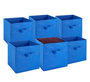 Foldable Cube Storage Bins – 6 Pack – These Decorative Fabric Storage Cubes are Collapsible and Great Organizer for Shelf, Closet or Underbed. Convenient for Clothes or Kids Toy Storage (Blue)