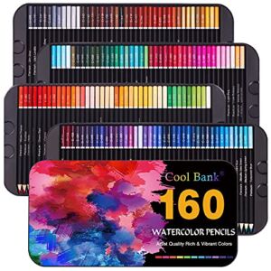 160 Watercolor Pencils, Watercolor Pencil Set for Coloring Books, Artist Soft Series Lead with Vibrant Colors for Sketching, Shading & Coloring in Tin Box