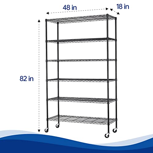 Storage Shelves 2100Lbs Capacity, 6-Shelf on Casters 48″ L×18″ W×72″ H Commercial Wire Shelving Unit Adjustable Layer Metal Rack Strong Steel for Restaurant Garage Pantry Kitchen,Black | The Storepaperoomates Retail Market - Fast Affordable Shopping