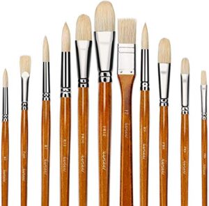 Fuumuui Oil Paint Brushes, 11pcs Professional 100% Natural Chungking Hog Bristle Artist Paint Brushes for Acrylic and Oils Painting with a Free Carrying Box