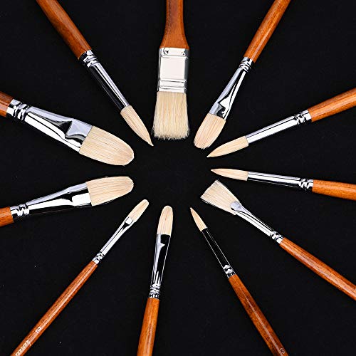 Fuumuui Oil Paint Brushes, 11pcs Professional 100% Natural Chungking Hog Bristle Artist Paint Brushes for Acrylic and Oils Painting with a Free Carrying Box | The Storepaperoomates Retail Market - Fast Affordable Shopping