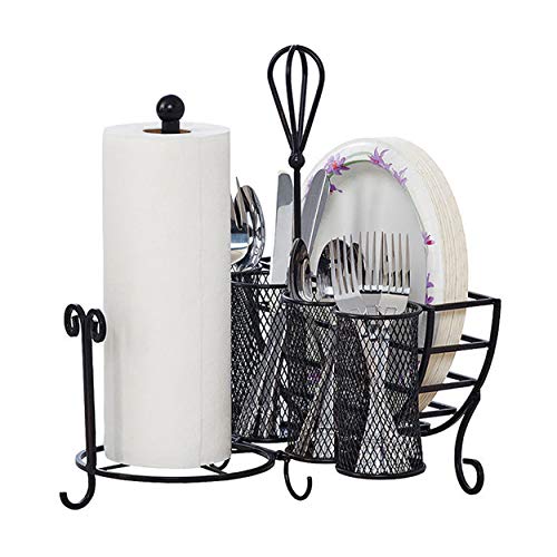 Gourmet Basics by Mikasa Avilla Picnic Plate Napkin and Flatware Storage Caddy with Paper Towel Holder, Complete Service, Antique Black | The Storepaperoomates Retail Market - Fast Affordable Shopping