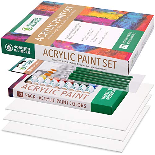 Norberg & Linden Acrylic Paint Set -12 Acrylic Paints, 6 Paint Brushes for Acrylic Painting, 3 Painting Canvas Panels – Premium Art Supplies for Adults Canvas Painting | The Storepaperoomates Retail Market - Fast Affordable Shopping