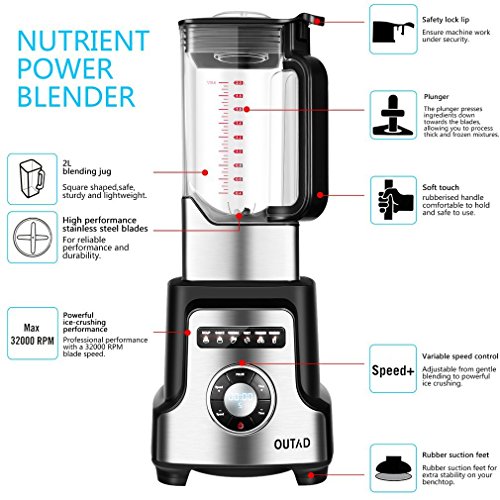 OUTAD Professional Blender 30000RPM High Rotation Speed Mixer Nutrition Food Processor for Smoothies Ice Fruit Vegetable Mayonnaise( 64oz, 1400W, 6Pcs Blades, 10 Speed Settings) | The Storepaperoomates Retail Market - Fast Affordable Shopping