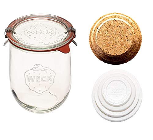 Weck Tulip Jars – Sour Dough Starter Jars – Large Glass Jars for Sourdough – Starter Jar with Glass Lid – Tulip Jar with Wide Mouth – Weck Jars 1 Liter Includes (Cork Lid & Keep Fresh Cover) | The Storepaperoomates Retail Market - Fast Affordable Shopping