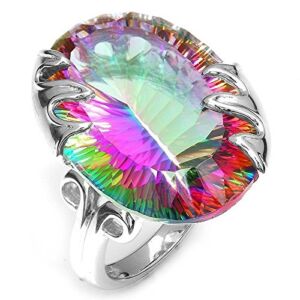 Panwa Jewelry Shop 925 Silver Ring Huge 8.9CT Mystic Rainbow Topaz Women Men Cocktail Size 6-10 (10)