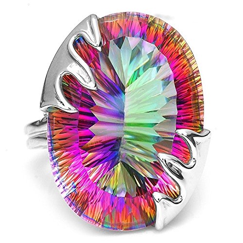 Panwa Jewelry Shop 925 Silver Ring Huge 8.9CT Mystic Rainbow Topaz Women Men Cocktail Size 6-10 (10) | The Storepaperoomates Retail Market - Fast Affordable Shopping