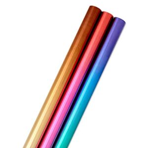 Hallmark Ombre Foil Wrapping Paper with Cut Lines on Reverse (3 Rolls: 60 sq. ft. ttl) Blue & Green, Silver & Gold, Red & Purple