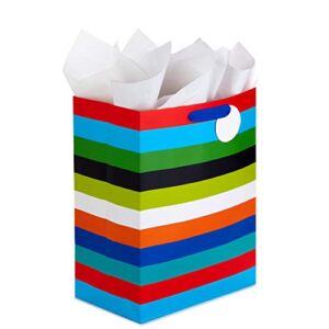 Hallmark 17″ Extra Large Gift Bag with Tissue Paper (Rainbow Stripes) for Birthdays, Graduations, Baby Showers, Father’s Day, Jumbo