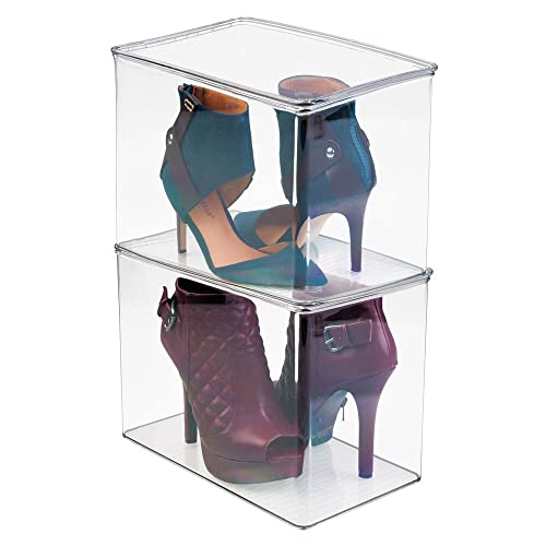 mDesign Tall Plastic Stackable Closet Storage Organizer Container Bin Box with Hinge Lid for Organizing Shoes, Sneakers, Booties, Pumps, Sandals, Wedges, Flats, Heels – Clear | The Storepaperoomates Retail Market - Fast Affordable Shopping