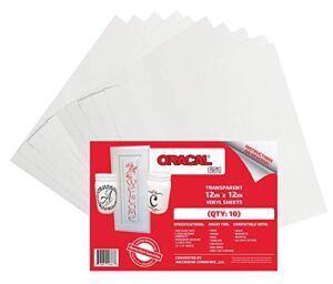 (10 Sheets) Oracal 651 Transparent Adhesive Craft Vinyl for Cricut, Silhouette, Cameo, Craft Cutters, Printers, and Decals – 12″ x 12″ – Gloss Finish – Outdoor and Permanent