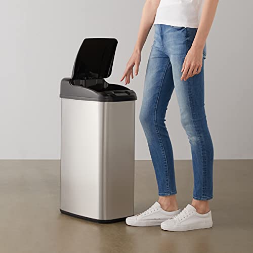 Amazon Basics 50 Liter / 13.2 Gallon Motion Sensor Hands-Free Trash Can for Narrow Spaces – Stainless Steel | The Storepaperoomates Retail Market - Fast Affordable Shopping