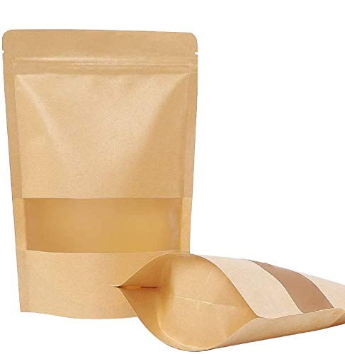 Moretoes 72pcs Stand Up Pouches, Kraft Paper Bags with Window, Coffee Bags, Brown Resealable Bags, Ziplock Stand Up Bags for Home or Business, 5.9×8.6 Inches Sealable Bags for Packaging | The Storepaperoomates Retail Market - Fast Affordable Shopping
