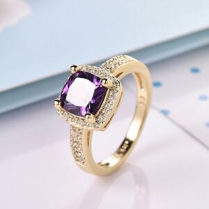 preeyanan Womens 18K Gold Filled Princess Purple Amethyst Crystal Rhinestone Promise Rings (8)