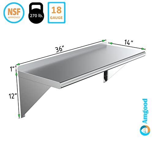 AmGood 14″ X 36″ Stainless Steel Wall Shelf | Metal Shelving | Garage, Laundry, Storage, Utility Room | Restaurant, Kitchen | Food Prep | NSF Certified | The Storepaperoomates Retail Market - Fast Affordable Shopping