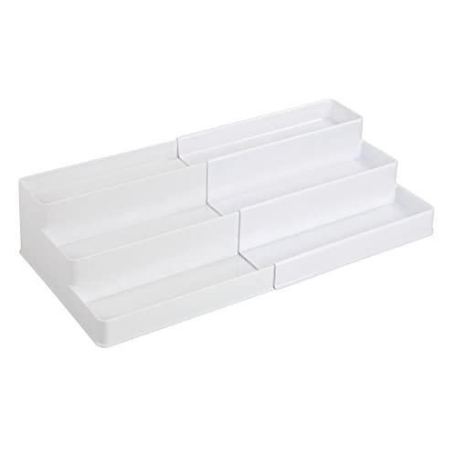 mDesign Plastic Expandable 3-Tier Shelf Rack Organizer – Storage for Bathroom Vanity, Cabinet, Cupboard, Drawer – Holds Medicine, Vitamins, Supplements, Cosmetics – Ligne Collection – White | The Storepaperoomates Retail Market - Fast Affordable Shopping