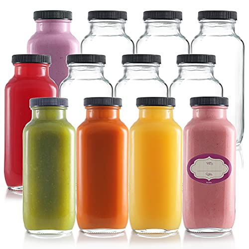 DilaBee Glass Juice Bottles with Lids – 12 Pack – Reusable Glass Water Bottles with Caps for Juicing, Milk, Smoothie and Kombucha – Homemade Drinking Bottles – 16 Oz | The Storepaperoomates Retail Market - Fast Affordable Shopping