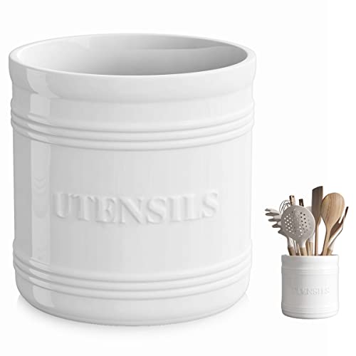LAUCHUH Utensil Holder for Countertop Porcelain Utensil Caddy Farmhouse decor Kitchen Utensil Crock Large Size for Kitchen Storage, White | The Storepaperoomates Retail Market - Fast Affordable Shopping