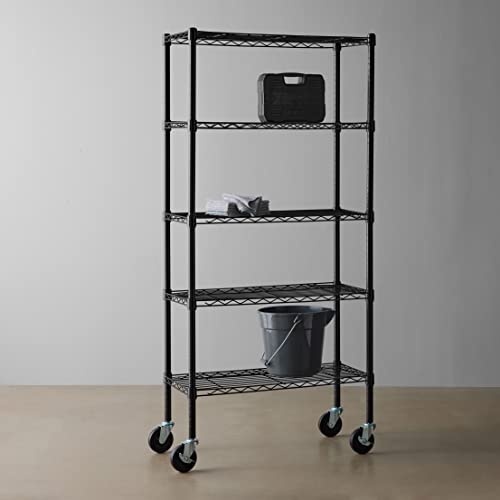Amazon Basics 5-Shelf Adjustable, Heavy Duty Storage Shelving Unit on 4” Wheel Casters, Metal Organizer Wire Rack, Black (30L x 14W x 64.75H) | The Storepaperoomates Retail Market - Fast Affordable Shopping