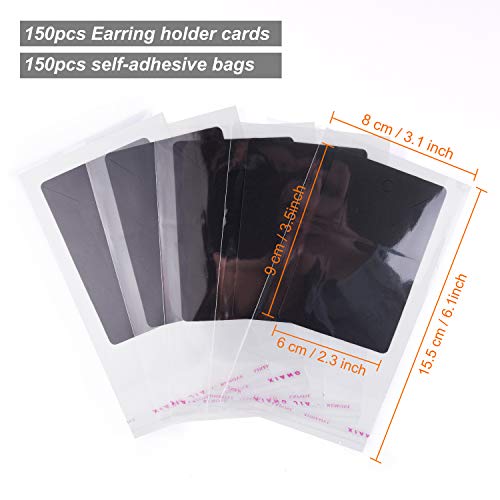 MIAHART 150 Set Earring Display Card with 150 Pcs Self-Seal Bags, Earring Holder Card for Selling DIY Ear Studs, Earrings and Jewelry Display (Black) | The Storepaperoomates Retail Market - Fast Affordable Shopping