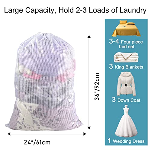 Polecasa Heavy Duty Large Mesh Laundry Bag with ID Tag and Locking Drawstring Closure – 24 x 36 inches – Laundry Hamper Liner, Washable Laundry Bags for Travel, Sports, Dorms ( White ) | The Storepaperoomates Retail Market - Fast Affordable Shopping