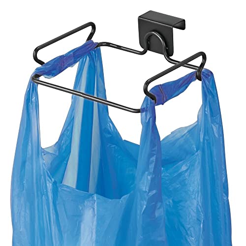 mDesign Over the Cabinet Metal Wire Small Garbage Container, Trash Bag Holder Rack for Recycled Reusable Disposable Plastic Shopping Grocery Bags for Kitchen, Pantry, Garage, Bathroom – Matte Black | The Storepaperoomates Retail Market - Fast Affordable Shopping