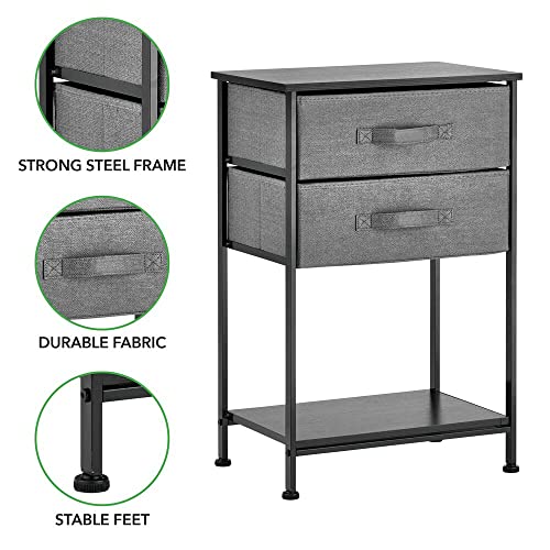 mDesign Storage Dresser End/Side Table Night Stand Furniture Unit – Small Standing Organizer for Bedroom, Office, Living Room, and Closet – 2 Drawer Removable Fabric Bins – Charcoal Gray | The Storepaperoomates Retail Market - Fast Affordable Shopping
