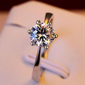 A.Minnymin 2ct Round Cut CZ Silver Solitaire Engagement Wedding Ring Women Fashion Jewelry (6.5)