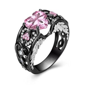 Panwa Jewelry Shop Heart Shape Pink Sapphire Black Gold Wedding Jewelry Women Angel Wing Ring Gifts (9)