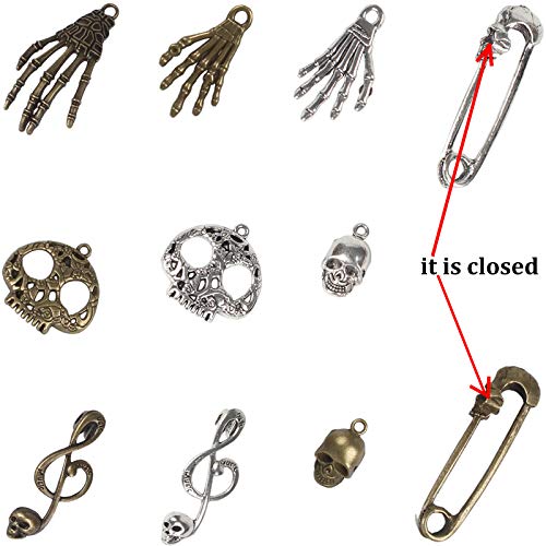 BIHRTC 140 Gram (Approx 92pcs) DIY Assorted Color Antique Metal Steampunk Watch Gear Cog Wheel Skull Musical Note Skull Hand Safety Pin Charms Pendant for Crafting, Jewelry Making Accessory | The Storepaperoomates Retail Market - Fast Affordable Shopping