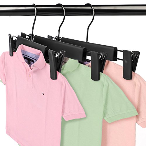 WEYANG Clothes Hangers Black Plastic Clothes Pants Hangers with 2-Adjustable Anti-Rust Clips Skirt Hangers and 360 Rotatable Hook Trousers Jean Hangers Pack of 10 | The Storepaperoomates Retail Market - Fast Affordable Shopping
