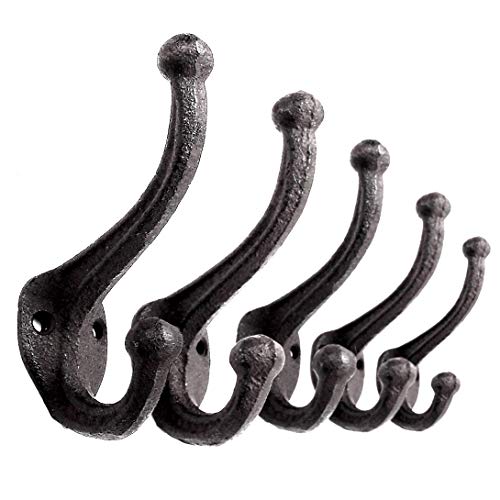 5-Pack Rustic Wall Hooks Heavy Duty. Cast Iron Vintage Inspired Antique Black Hooks for Mudroom, Coat Hook, Purse Rack, Hat Hooks. Decorative Hooks for Hanging by Ambipolar | The Storepaperoomates Retail Market - Fast Affordable Shopping
