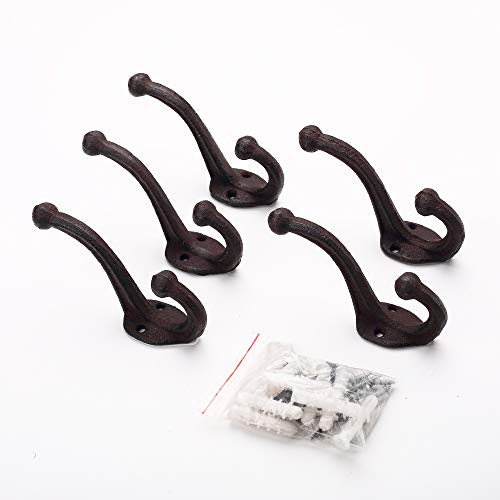 5-Pack Rustic Wall Hooks Heavy Duty. Cast Iron Vintage Inspired Antique Black Hooks for Mudroom, Coat Hook, Purse Rack, Hat Hooks. Decorative Hooks for Hanging by Ambipolar | The Storepaperoomates Retail Market - Fast Affordable Shopping