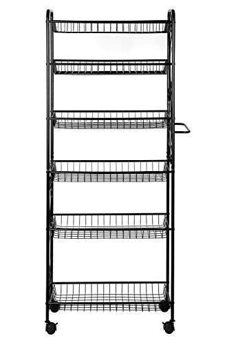 HLC 6 Tier Freestanding Metal Bathroom Kitchen Storage Shelf Rack with Wheels Black | The Storepaperoomates Retail Market - Fast Affordable Shopping