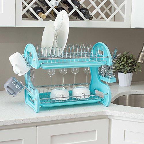Home Basics 2 Tier Dish Drainer (Turquoise) Dish Rack for Kitchen Counter, with Cutlery Holder and Cup Slots | The Storepaperoomates Retail Market - Fast Affordable Shopping