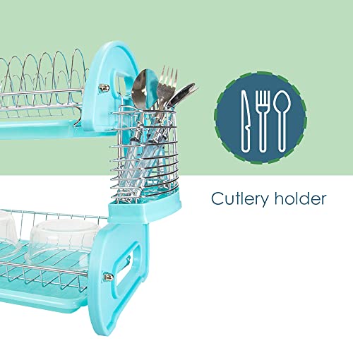 Home Basics 2 Tier Dish Drainer (Turquoise) Dish Rack for Kitchen Counter, with Cutlery Holder and Cup Slots | The Storepaperoomates Retail Market - Fast Affordable Shopping